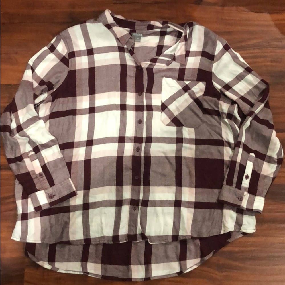 Burgundy plaid high low shirt
